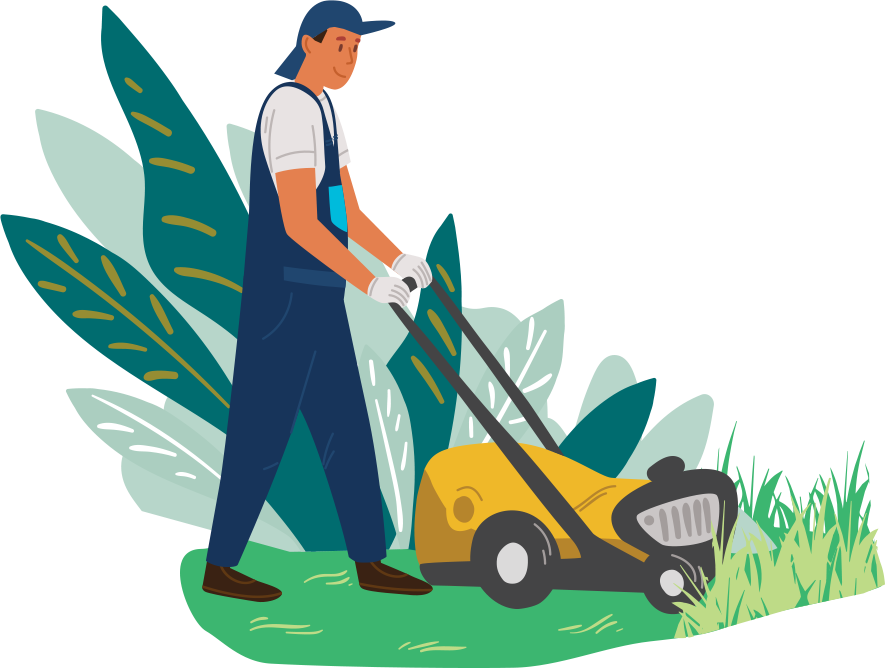Illustration - Man lawn mowing