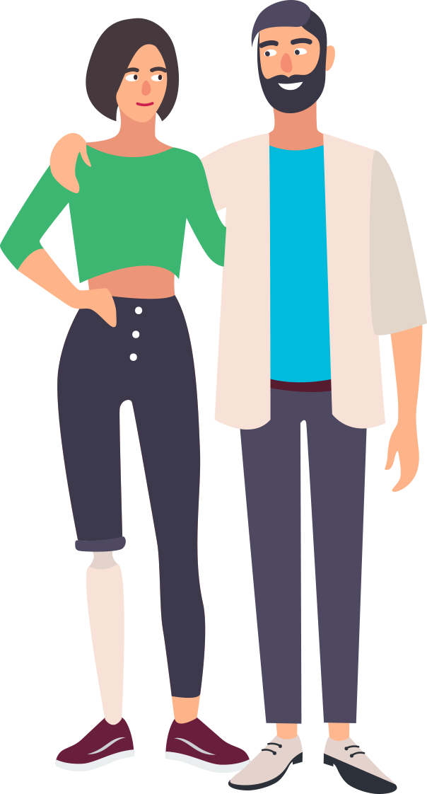 Illustration - Carer helping an amputee with artifical leg