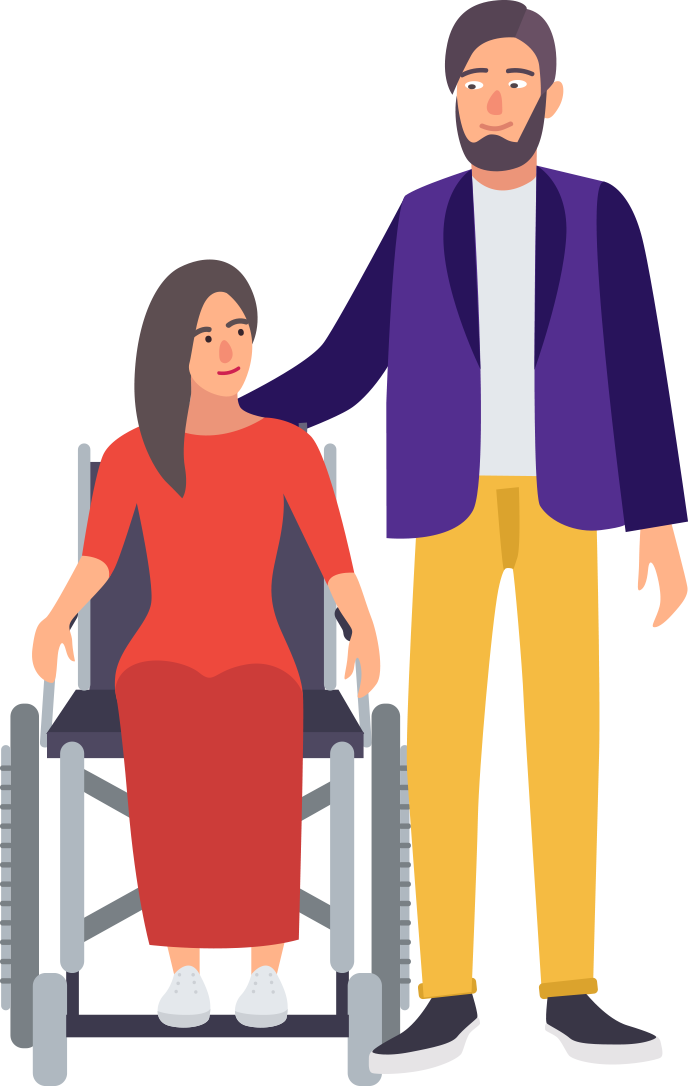 Illustration - Carer helping an another in wheelchair