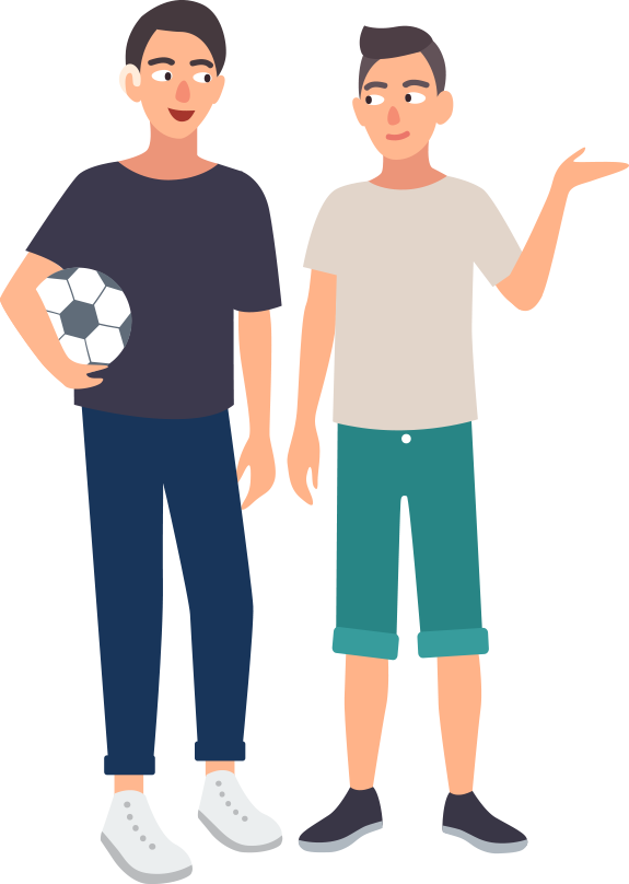 Illustration - Two boys, one with a hearing aid holding a soccer ball