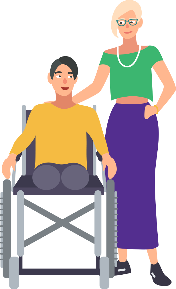 Illustration - Carer helping an amputee in wheelchair