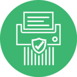 Illustration - paper shredder icon with a secure badge