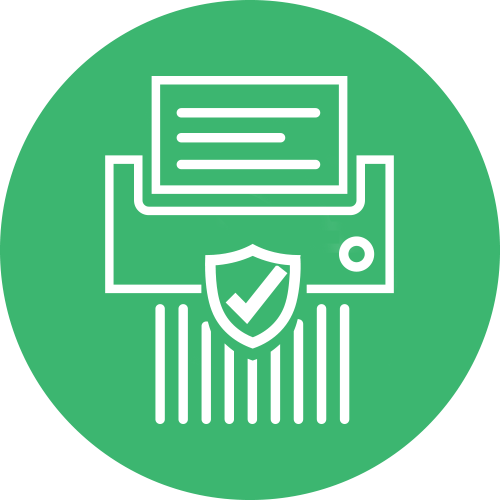 Illustration - paper shredder icon with a secure badge