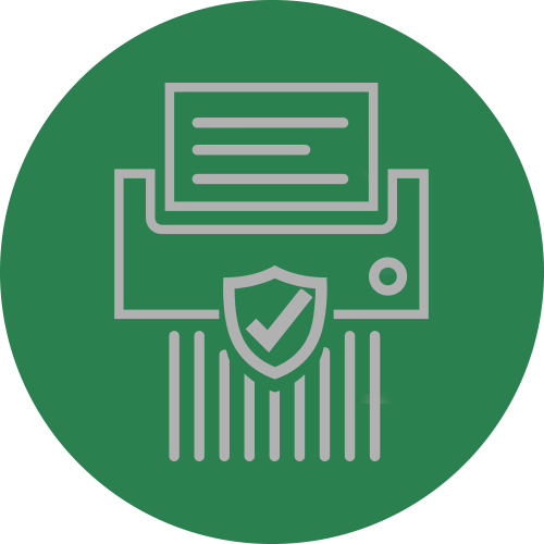 Illustration - paper shredder icon with a secure badge - dark