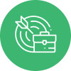 Illustration - arrow and suitcase icon within green circle