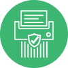 Illustration - paper shredder icon with a secure badge